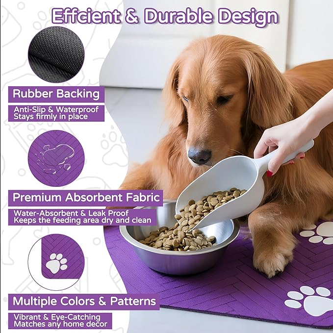 Pet Feeding Mat-Absorbent Dog Feeding Mat for Food and Water Bowl,No Stains Pet Placemat,Quick Drying Water Dispenser Mat for Dog and Cat,Easy to Clean Dog Accessories(M,Purple)