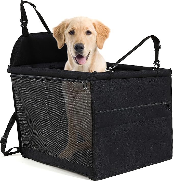 Dog Car Seat for Medium Sized Dog, Booster Car Seat with Clip-On Safety Leash, Fits Both Front and Rear Seats, Pet Seat for Medium Pets Under 50 Lbs, Black L