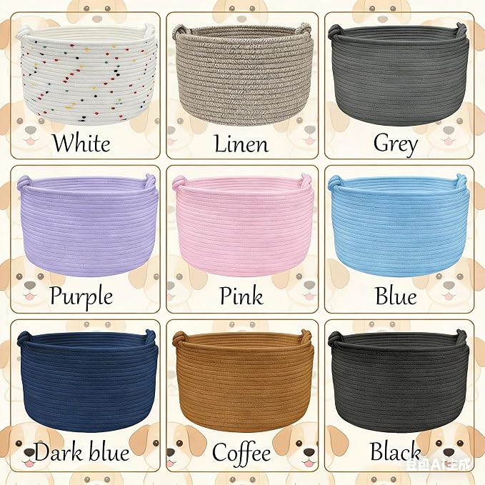 Custom Woven Dog Basket Personalized Name Multi-Use for Dog Toys, Treats & Laundry Customized Durable Handwoven Cotton Rope Pet Storage Organizer, Cat Room Decor, Gift for Dog Lovers