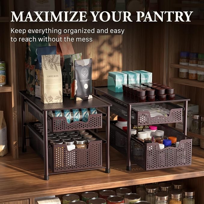 Simple Houseware Stackable 2 Tier Sliding Basket Organizer Drawer, Bronze