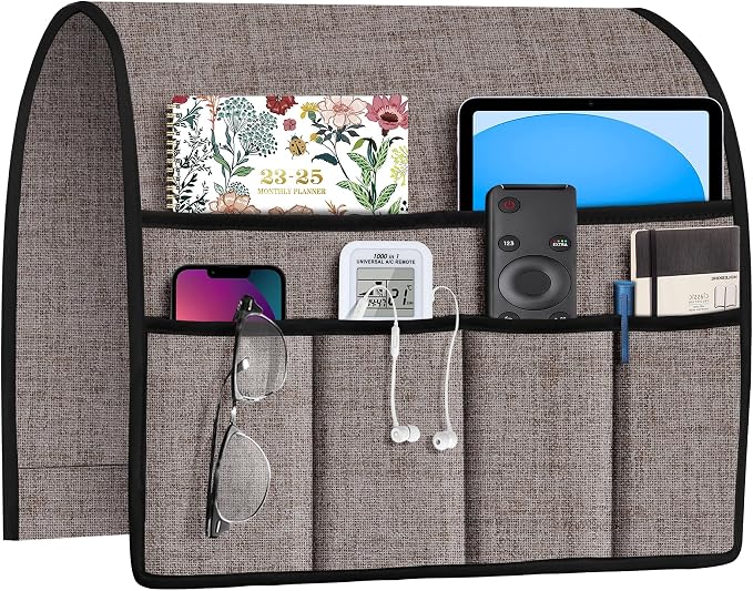 Joywell Armrest Organizer Remote Holder, Apricot | For Recliner Armchair, Couch Sofa Arm Chair Caddy, 6 Pocket Storage, For Magazine, iPad, Phone