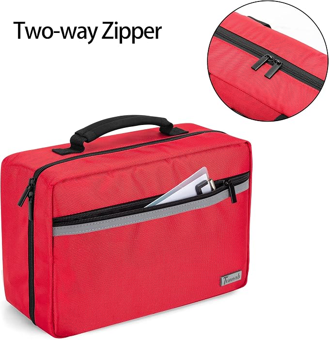 Trunab First Aid Trauma Bag with 2 Inner Flaps, Medical Supplies Pouch,Red | Empty Bag with Hand Strap, Customizable Interior for Home or Outdoor Use