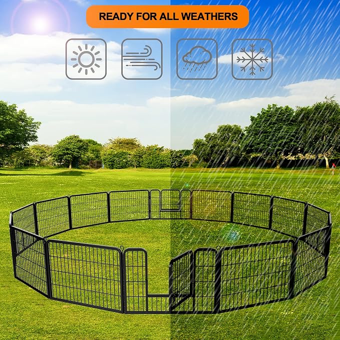 Dog Pen Pet Playpen Kennel Fence Outdoor Indoor Play Yard Puppy Exercise Barrier 31'' W x 24'' H 16 Panels (16 Panels, 24 Inches)