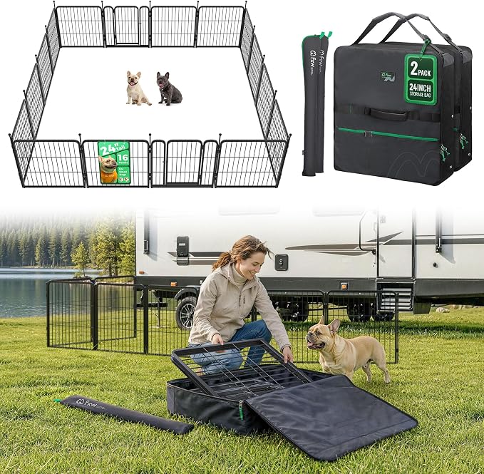 FXW Rollick Dog Playpen with Storage Bags, 24" H, 16 Panels | Heavy-Duty & Easy setup Play Area, 2 Bags for Easy Carry & Storage, For Puppies & Small Dogs, Patented