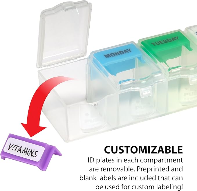EZY DOSE Weekly (7-Day) Pill Planner, Medicine Case, Vitamin Organizer Box, 2X-Large Push N' Pop Open Compartments, BPA-Free, Rainbow/Clear Design | Daily Vitamin & Supplement Medicine Box, Push N' Pop Open Compartments, Convenient & Easy to Use, Trave...