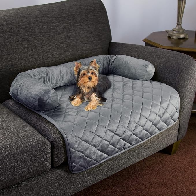 Couch Cover for Dogs - 30x30.5 Water-Resistant Pet Furniture Protector with Memory Foam Bolster and Quilted Fabric - Pet Supplies by PETMAKER (Gray)