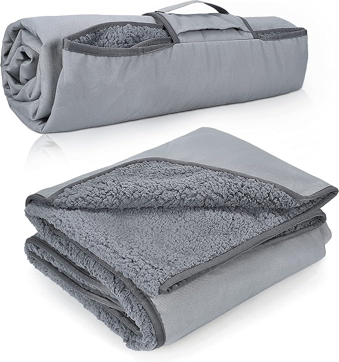Tirrinia Waterproof Outdoor Blanket with Sherpa Lining, Windproof Foldable