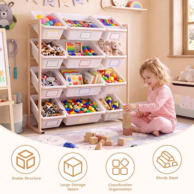 Toy Storage Organizer with12 Removable Storage Bins, Kids Bin Shelf, Toys Box for Playroom Organization for Bedroom & Room