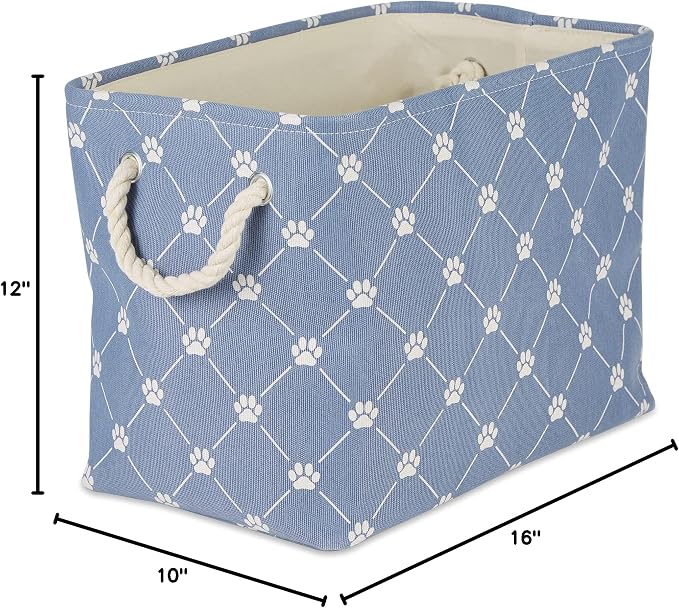 Bone Dry Pet Storage Paw and Bone, Trellis Collection, Medium Rectangle, 16x10x12, Stonewash Blue