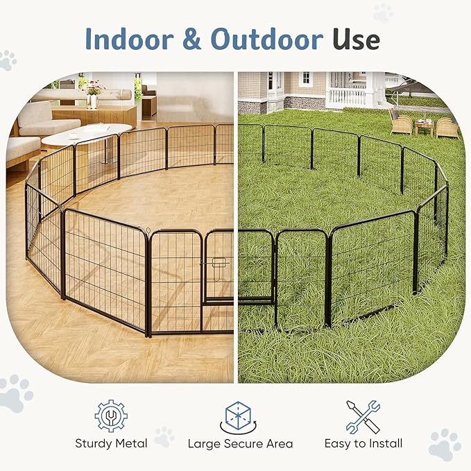 DUMOS Dog Playpen 40 Inch 16 Panels Indoor Outdoor Metal Pet Fence | Foldable Dog Play Pen with Door, Portable Exercise, RV Camping, Puppy Small Medium Large Dogs