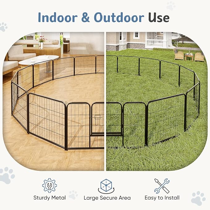 DUMOS Dog Playpen 40 Inch 32 Panels Indoor Outdoor Metal Pet Fence | Foldable Dog Play Pen with Door, Portable Exercise, RV Camping, Puppy Small Medium Large Dogs