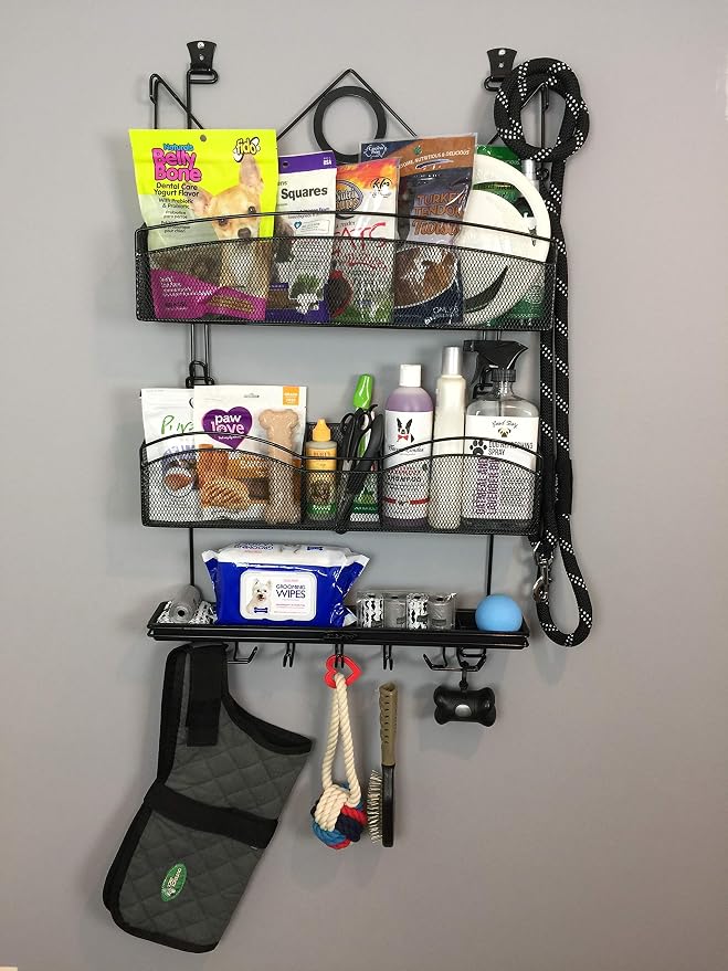Pet Suppy Organizer #3200 in Black Dog and Cat Storage Over the Door or Wall Closet Rack