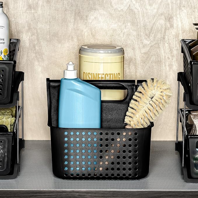 madesmart Large Premium Portable Shower Caddy, Hold Soap, Shampoo, Hair Supplies and Beauty Products, Cleaning Supplies Organizer for Home, Dorm, Plastic Shower Tote, Soft Handle, Smoke