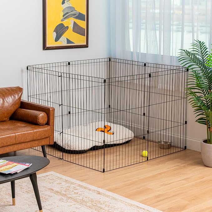 IRIS USA 8-Panel Exercise Pen, Heavy Duty, Black | Indoor Or Outdoor, Foldable Wire Frame, Coated Steel Bars, Durable Wire Design, Folds Flat