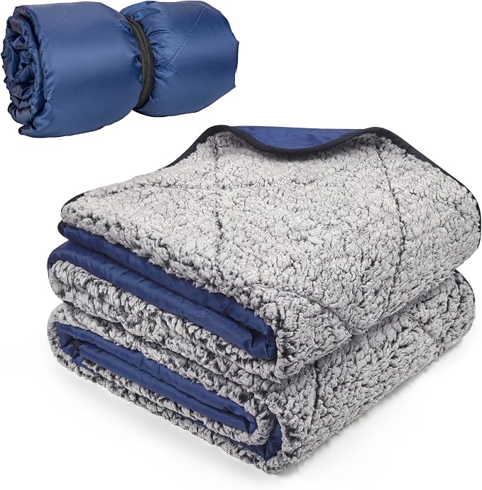 Tirrinia Waterproof Outdoor Blanket with Sherpa Lining, Windproof Foldable