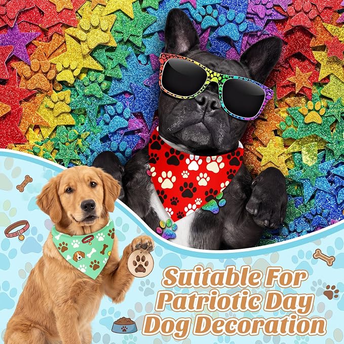 50 Pcs National Dog Day Dog Bandanas Bulk Pastel Paw Prints Pattern | Triangle Kerchief Bibs Scarf Set for Pets Birthday Party Costume Photo Props Accessories, 25 Styles, 25.6 x 17.7 x 17.7 Inch