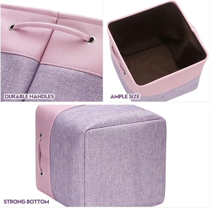 Sea Team Open-Top Canvas Storage Cubes with Handles, 11-Inch, 3-Pack | Collapsible Storage Bins, Fabric Baskets, Closet Shelf Organizers for Home and Office, Lavender & Orchid