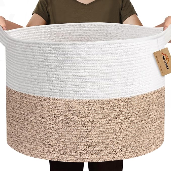 MEGASKET 115L Super Large Blanket Basket, 23.6"x15.7" Oversized Cotton Rope Woven Basket for Toys, Towels, Shoes, Laundry, XXXL Jumbo Storage Bin for Blankets for Living Room, Toy Organizer, Brown