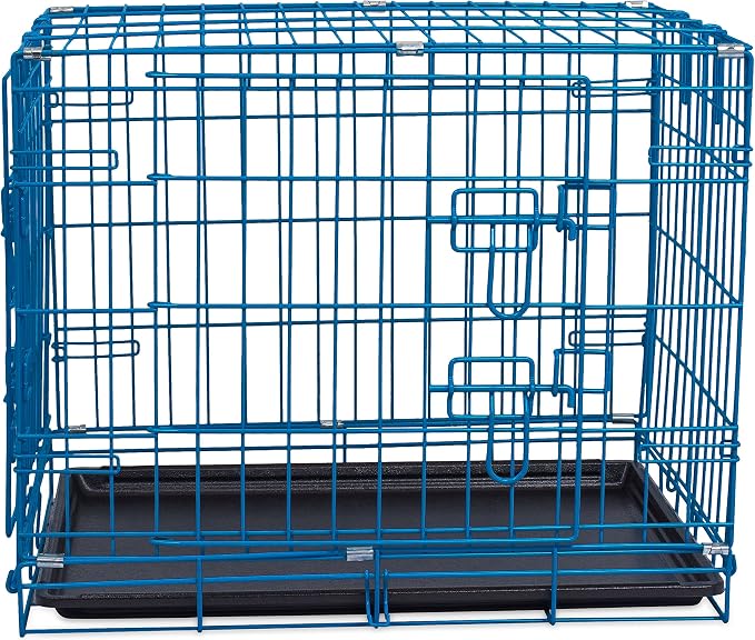 Internet's Best Wire Dog Kennel | Medium (36 Inches) | Double Door Metal Steel Crates | Indoor Outdoor Pet Home | Folding and Collapsible Cage | Blue
