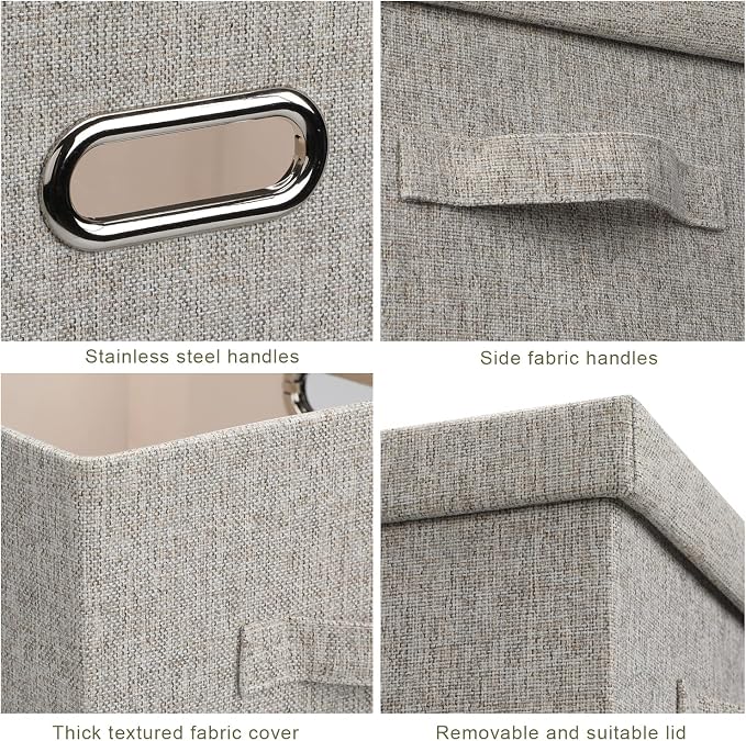 Graciadeco Large 17 36 Quart Collapsible Stackable Storage Bins with Lids, 1 Pack Beige Foldable Fabric Closet Storage Boxes with Lids, 4 Handles Toy Heavyduty Dark Gray Linen Storage Cube Box | 36 Quart 1 Pack Beige Collapsible Stackable Linen Fabric ...