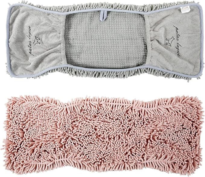 Patas Lague 2 Pack Absorbent Dog Towel for Drying Dogs Large, 35''x15'' Extra Large Microfiber Quick Drying Pet Bath Towel with Hand Pockets, Machine Washable Pet Shammy Grey Pink
