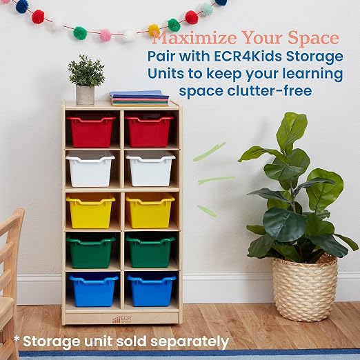ECR4Kids Scoop Front Storage Bins, Multipurpose Organization, Assorted, 10-Piece | Durable plastic, GREENGUARD Gold Certified, 1.2 gallon capacity, lightweight & nestable, built-in handle, classroom/home use