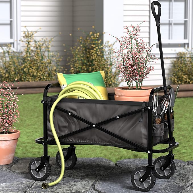 Amazon Basics Collapsible Heavy Duty Utility Wagon for Outdoor Sports, Camping, Garden, and Shopping, 265 Pounds Capacity, 27.6 x 40.9 x 20 inches, Black