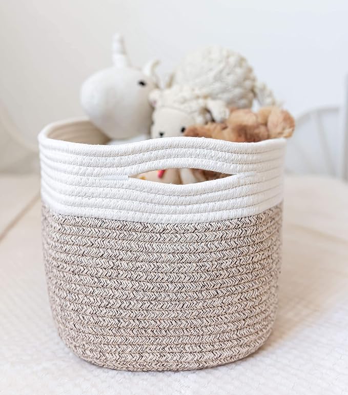 OrganiHaus Cotton Rope Baskets for Shelves, Set of 3, 15x9x10 | Handwoven; a toy bin and organizer for towels, books, or blankets; fits nursery, playroom, or bedroom decor