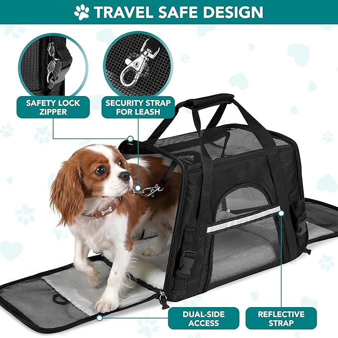 PetAmi Airline Approved Pet Carrier for Cats & Small Dogs, Small, Black | Soft Sided TSA Travel Bag, Sherpa Bed, Breathable Mesh Ventilation, Collapsible Bowl, Fits Under Seat, Up to 18 lbs