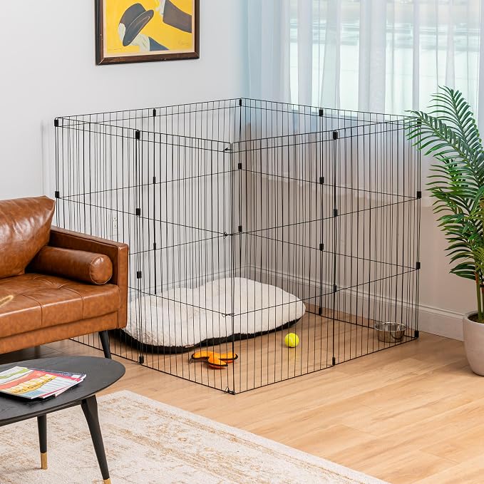 IRIS USA 42" 8-Panel Metal Pet Dog Puppy Playpen, Indoor/Outdoor Dog Fence, 58 x 58 x 42, Foldable, Customizable, Black