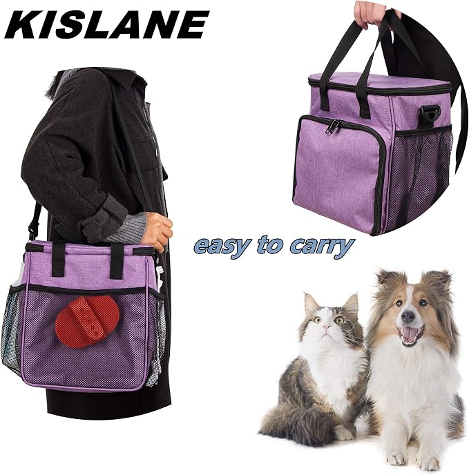Pet Grooming Storage Bag, Organizer for Dog & Cat Supplies (Purple) | Roomy tote organizes cat and dog grooming tools. Tools not included. Multiple pockets.