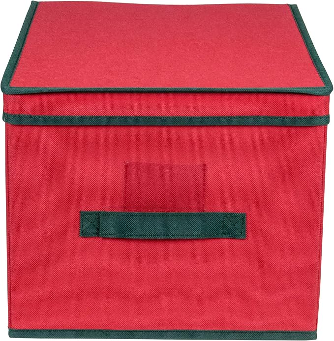 Northlight 16" Red Collapsible Christmas Decoration Storage Box with Handel