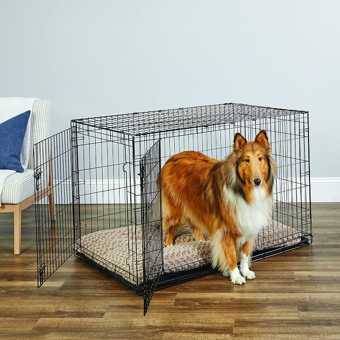 New World by Midwest 48-Inch Double Door Crate, XL Breeds, 90-110 lbs | Folding Dog Crate, Leak-Proof Tray & Secure Latches, Portable, Durable & Easy to Assemble