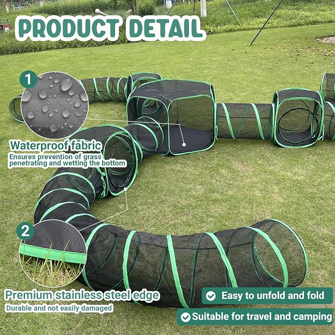 Pawtenda 10 in 1 Cat Tent &Enclosure Outdoor, Foldable Playpen with Tunnels | Portable Catio for Outside, Expandable & Pop-Up, Breathable Tear-resistant Mesh and sturdy frame, for Cats and Other Animals