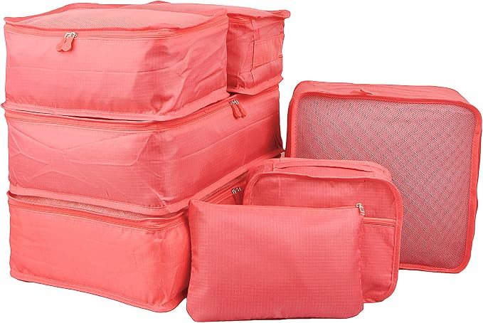 Vercord 7 Set Travel Packing Organizers Cubes Luggage Suitcase Organizer Bags Clothes Underwear Cube Shoe Pouch Pack Watermelon