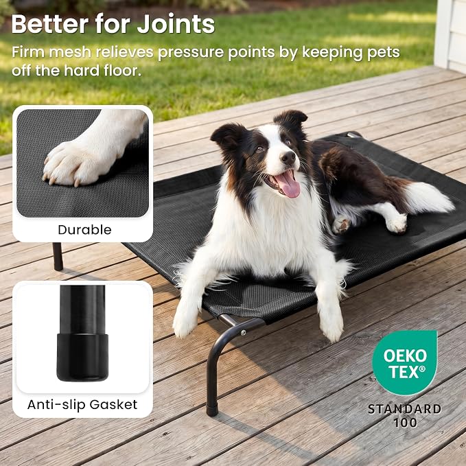 Love's cabin Elevated Cooling Dog Bed for Large Dogs, Portable Indoor & Outdoor Raised Pet Dog Cat Cot, Durable Summer Frame with Breathable Mesh, Black, 48 inches