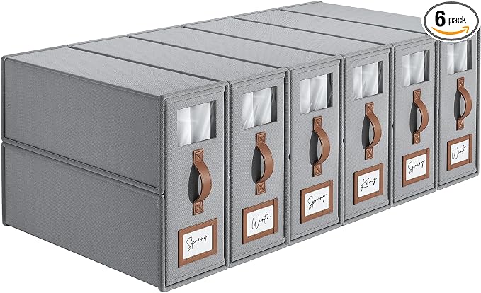 6 Pack Bed Sheets Organizers And Storage,Sheets Set Folder Keeper with Handle,Foldable Bedding Storage Box For Linen Closet,Duvet Cover(King Size-3.7 Gal,Beige)