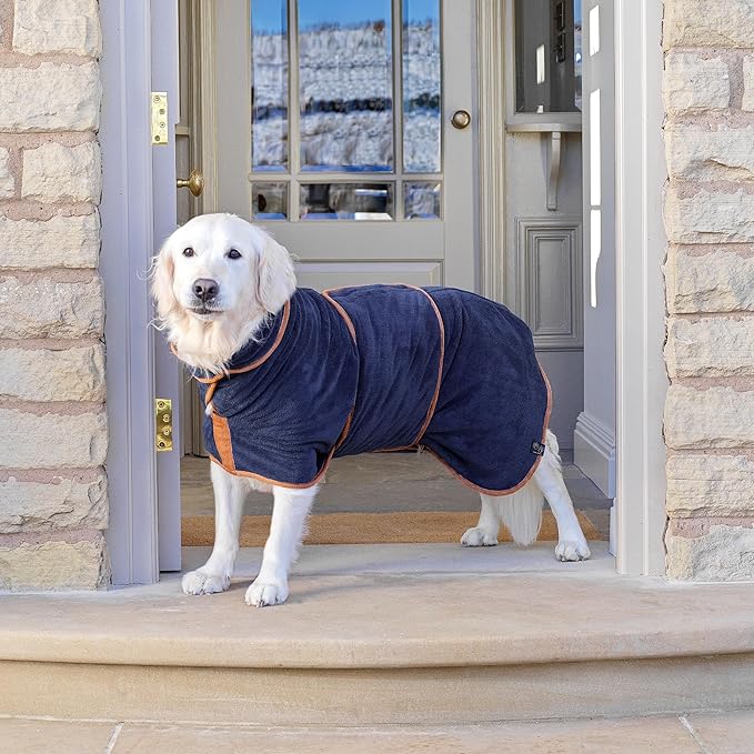 Lucky Pooch® Dog Robe - Luxurious Dog Bathrobe - Ultra Absorbent Dries Your Dogs in Minutes! Double-Layer, Super Soft Towel and Bath Robe All in One (XL, French Navy)