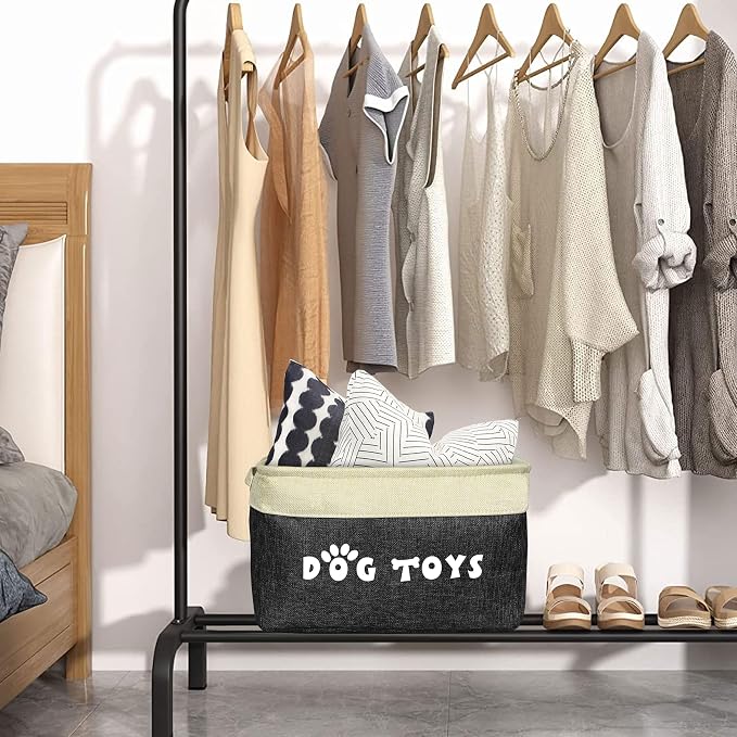 PET ARTIST Dog Toy Basket, Large Collapsible, Black, M: 15"x11"x9" | Dog Toy Bin Box, Comfortable Handles, Large Pet Toy Storage Organizer, For Accessories, Toys, Coat & Clothing, Blanket Leash