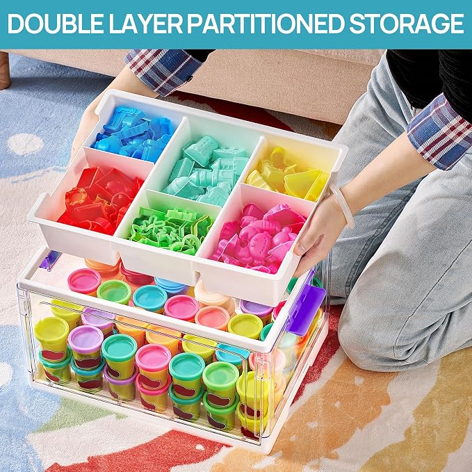 Vtopmart 24 QT Purple Clear Craft Organizer with Tray & Dividers, 1 Pack | Storage Box for Coloring Books, Modeling Clay, Molds and Art Supplies, Removable Tray for Craft Supplies Organization