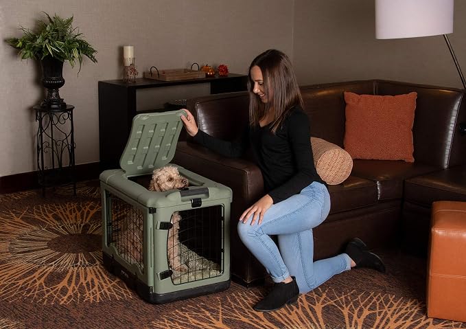 Pet Gear The Other Door 4 Door Steel Crate for Dogs/Cats, 27", Willow | Garage-Style Door, Includes Plush Bed & Travel Bag, No Tools Required