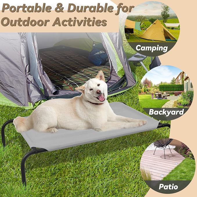 Elevated Dog Bed for Large Dogs, Raised Dog Bed with Breathable Mesh, Non Slip, Easy to Clean, 50.5 Inches, Grey | Raised Dog Bed with Breathable Mesh, Non Slip, Easy to Clean, 50.5 Inches, Grey