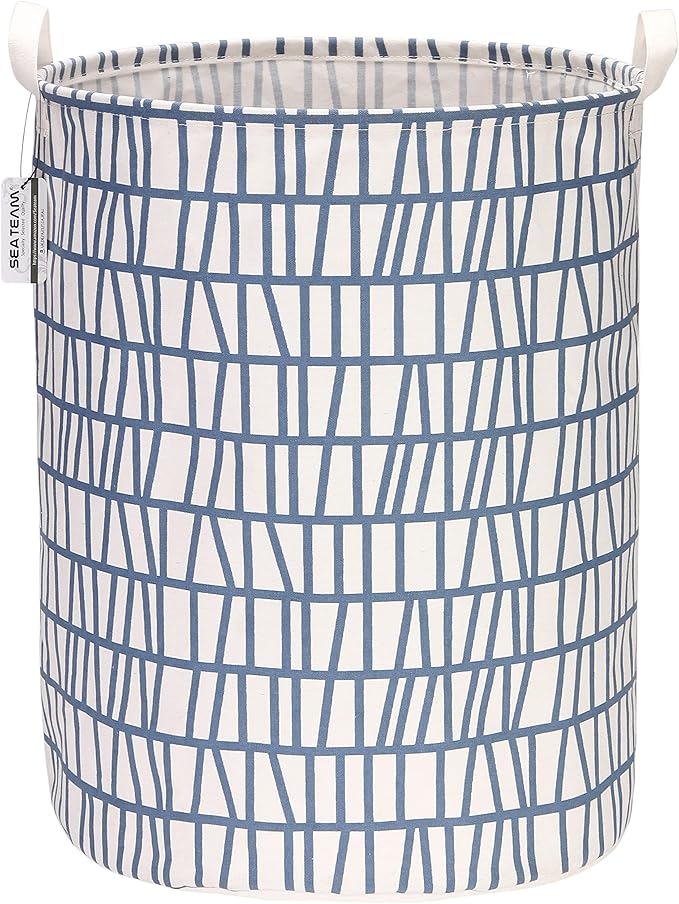 Sea Team Large Canvas Laundry Basket with Handles, Blue Branches | Collapsible Fabric Laundry Hamper, Closet Shelf Organizers, Containers for Clothing, Blankets, Toys, Bedding, 19.7 x 15.7”
