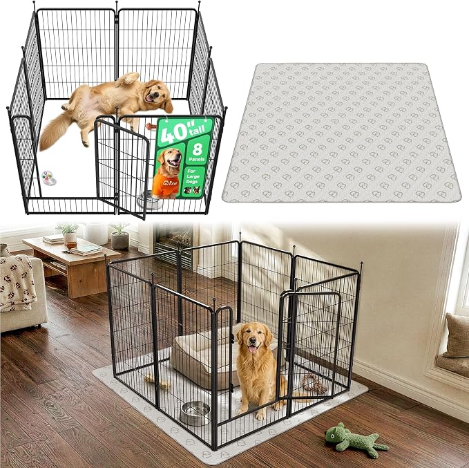 FXW Rollick Dog Playpen with Washable Pee Pad, 40"H, 8 Panels | Heavy-Duty & Easy setup Play Area, Super Absorbent Pad for Easy Cleanup, For Medium & Large Dogs, Patented