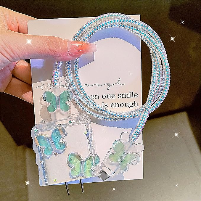 Cute Cable Protector for iPhone Charger Cover,Elegant 3D Butterfly Design for Women Girl,Wire Saver Charger Protector,Wavy Shape Charging Cord Protector for iPhone Adapter 1112 13 14 15 16 17 Pro Max