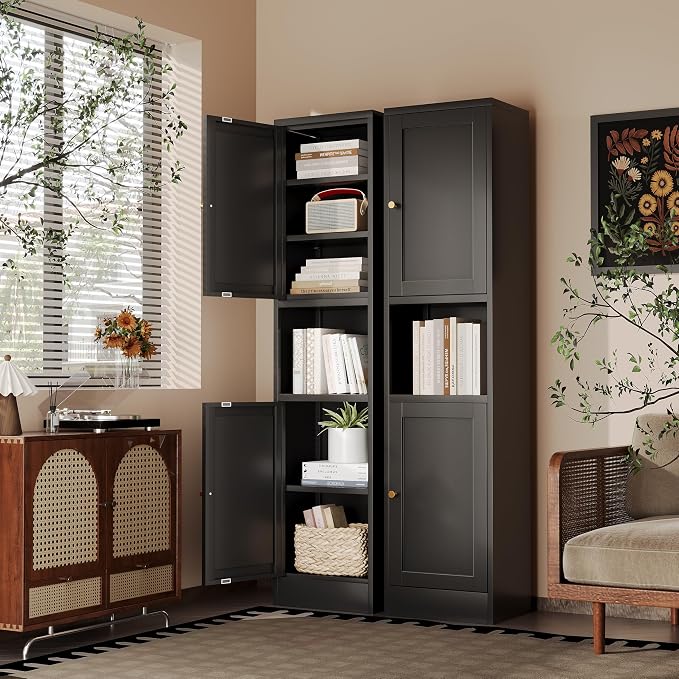 67" H Tall Bathroom Cabinet,Narrow Pantry Cabinet,Black Metal Cabinets,Slim Pantry Storage Cabinet,Narrow Kitchen Storage Cabinet,Thin Pantry Cabinets for Living Room Dining Room