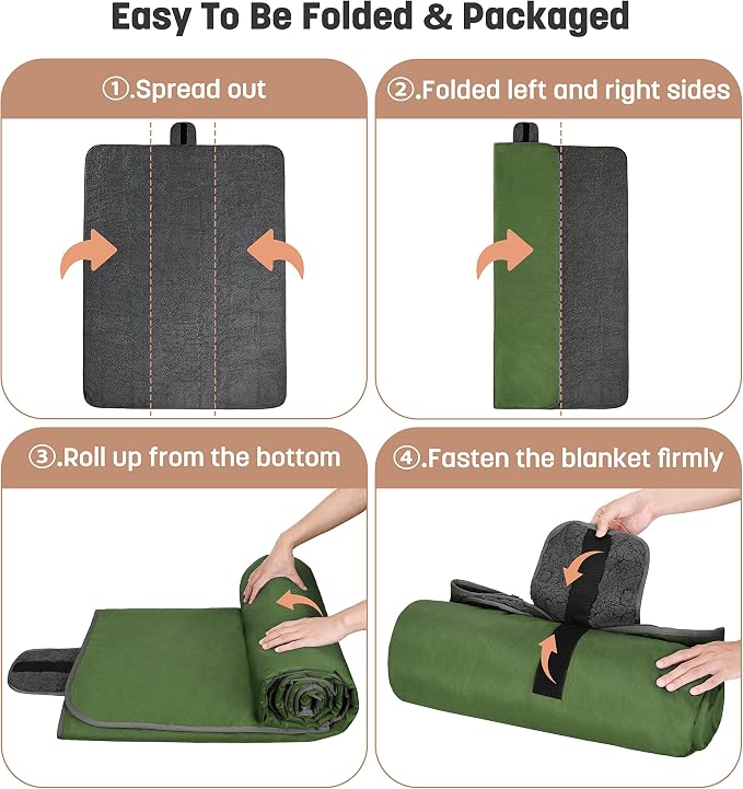Tirrinia Waterproof Outdoor Blanket with Sherpa Lining, Windproof Foldable
