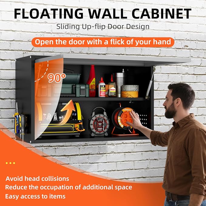 Garage Wall Cabinet, 19.7" H Metal Wall Cabinet with Up-Flip Door | Wall Mounted Metal Storage Cabinet, Upper Cabinet for Kitchen,Garage,Workshop,Warehouse, Assembly Required, Gray