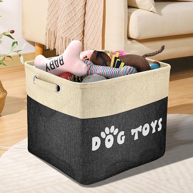 PET ARTIST Dog Toy Basket, Large Collapsible, Black, L:15"x13"x12" | Dog Toy Bin Box, Comfortable Handles, Large Pet Toy Storage Organizer, For Accessories, Toys, Coat & Clothing, Blanket Leash