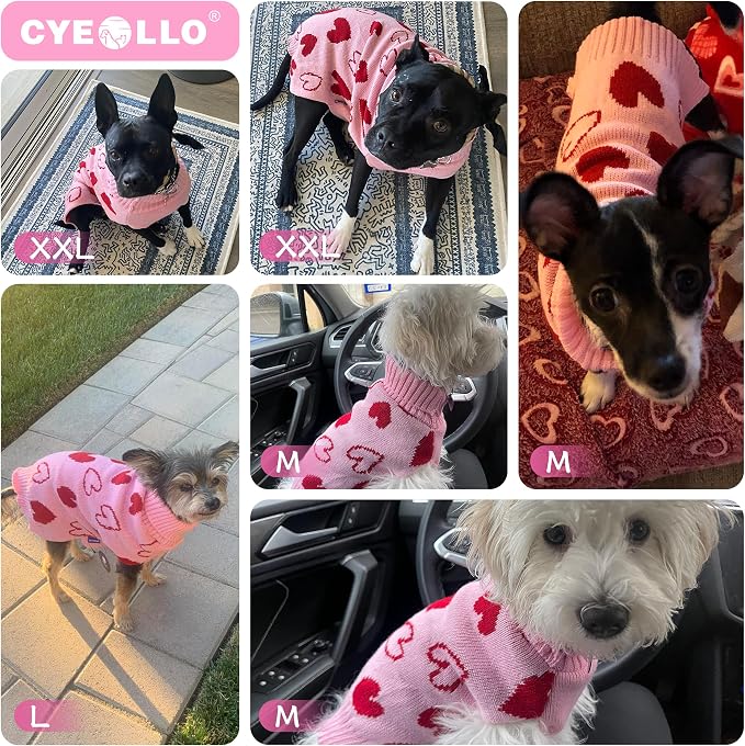 cyeollo Valentines Dog Sweater, Turtleneck Pullover Heart Print Outfit